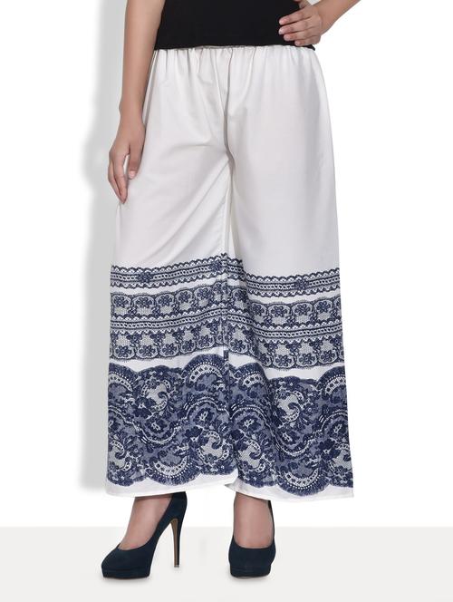 navy and white printed crepe palazzo pants - 9589955 - Very Small Image - 1
