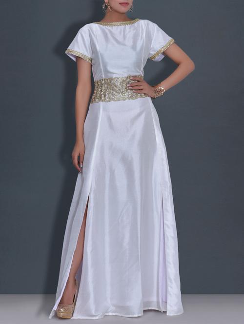 white embroidered poly dupion dress - 9589992 - Very Small Image - 1