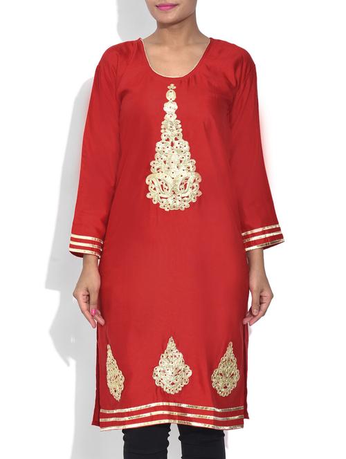red patchwork rayon kurta - 9591079 - Very Small Image - 1