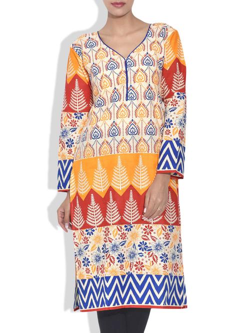 multi color printed cotton kurta - 9591092 - Very Small Image - 1