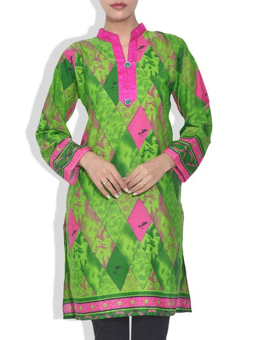 green printed cotton straigh kurta - 9591107 - Very Small Image - 1