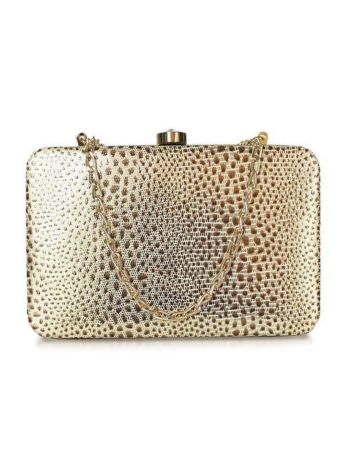 gold textured leatherette box clutch - 9592422 - Very Small Image - 1