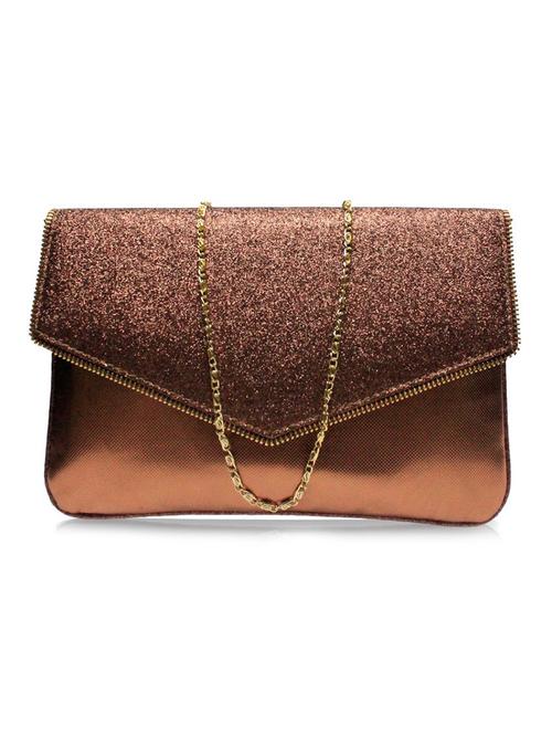 bronze glitter embellished leatherette envelope clutch - 9592445 - Very Small Image - 1