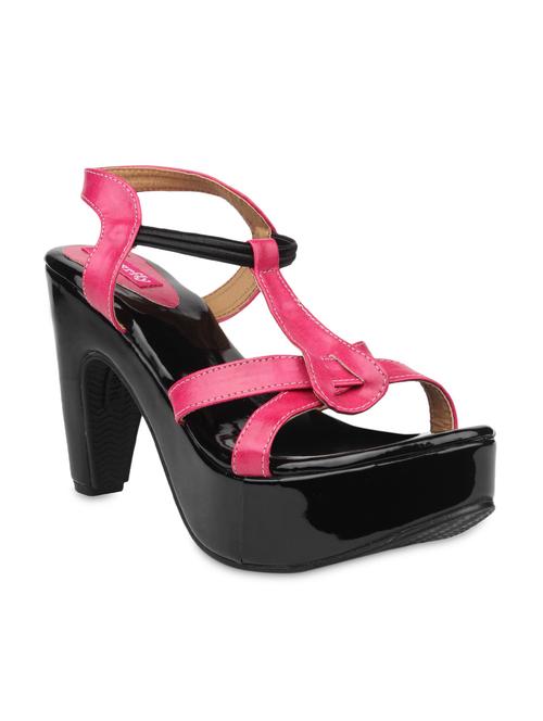 pink faux leather open toe block heels - 9592487 - Very Small Image - 1