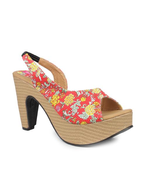 red faux leather printed peep toe block heels - 9592497 - Very Small Image - 1