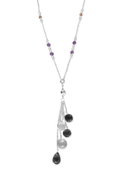 Pink Chalcedony, Amethyst and Citrine embellished 925 silver tassel drop necklace - 9592550 - Very Small Image - 1
