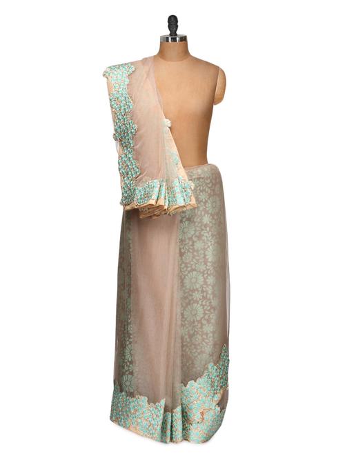 baby pink embroidered net saree - 959537 - Very Small Image - 1
