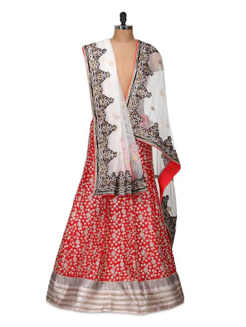 red and white lehenga set - 959557 - Very Small Image - 1