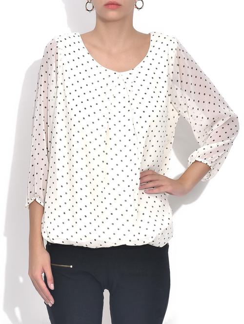 white polka dots georgette balloon top - 9595702 - Very Small Image - 1
