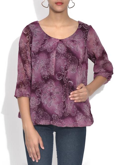 maroon printed georgette balloon top - 9595703 - Very Small Image - 1