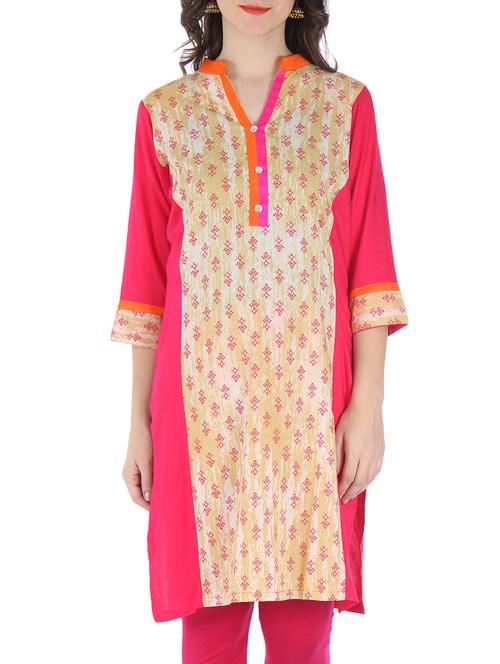 pink cotton printed kurti - 9595787 - Very Small Image - 1