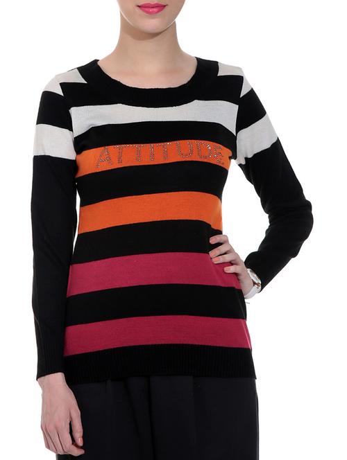 multicoloured striped and embellished woolen pullover - 9596359 - Very Small Image - 1