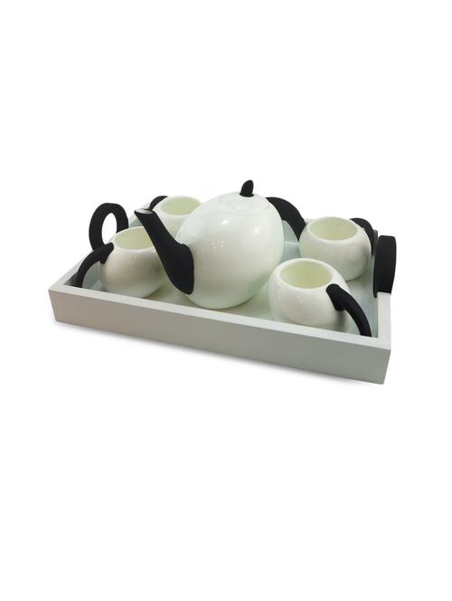 black and White ceramic tea set with tray (6 pcs) - 9596447 - Very Small Image - 1