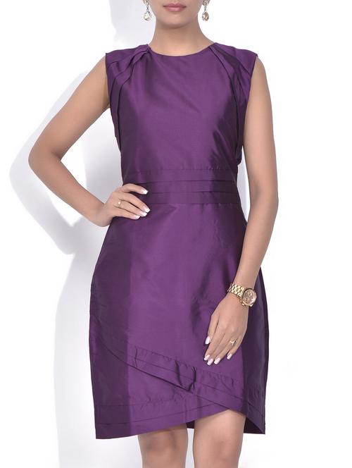 solid purple overlapping sleeveless dress - 9596557 - Very Small Image - 1