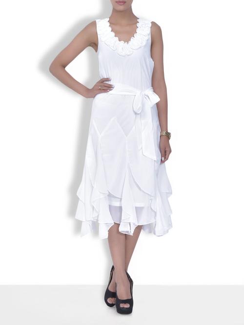 solid white ruffled viscose dress - 9596563 - Very Small Image - 1