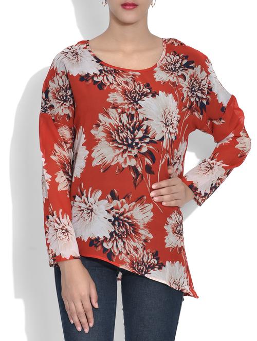 red floral asymmetric top - 9597579 - Very Small Image - 1
