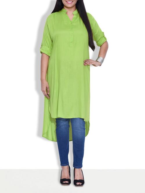 solid lime high-low rayon tunic - 9601942 - Very Small Image - 1
