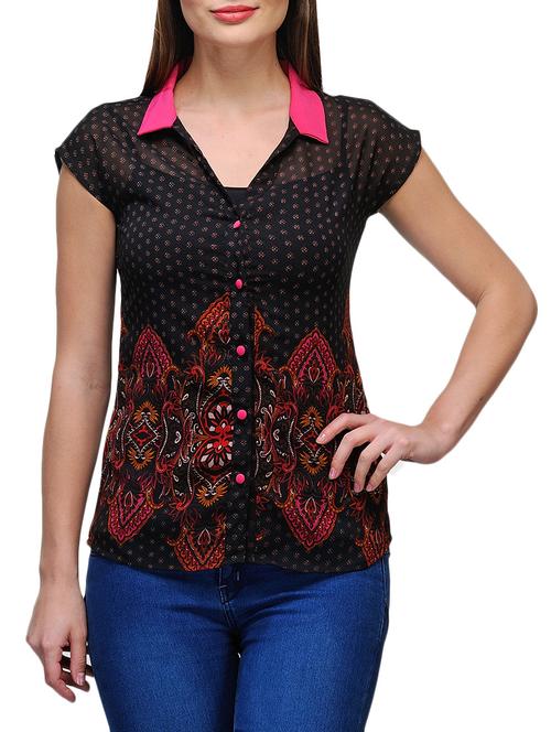 black printed georgette shirt - 9603505 - Very Small Image - 1