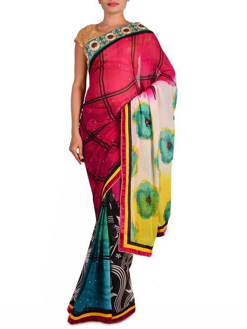 Magenta printed faux georgette saree - 9604916 - Very Small Image - 1