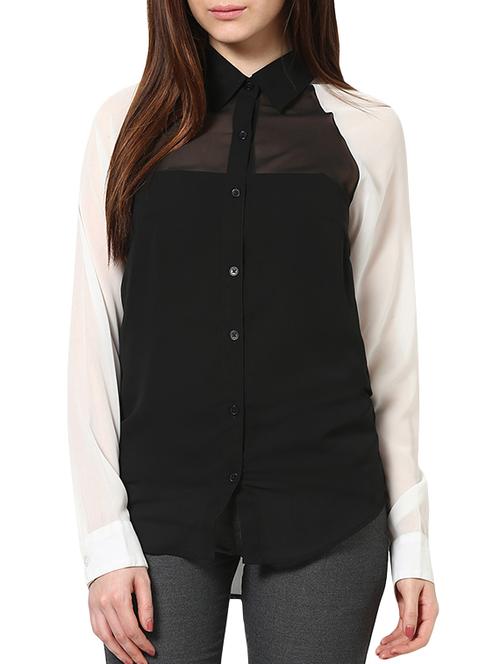 polyester color block sheer shirt - 960508 - Very Small Image - 1
