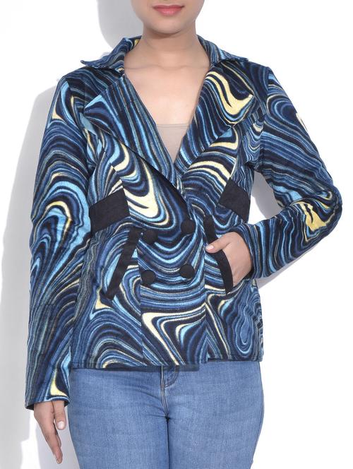 blue abstract printed full sleeved jacket - 9605373 - Very Small Image - 1