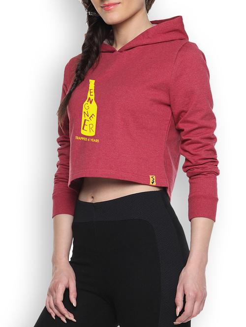 red cotton typographic printed cropped hoodie - 9607273 - Very Small Image - 1