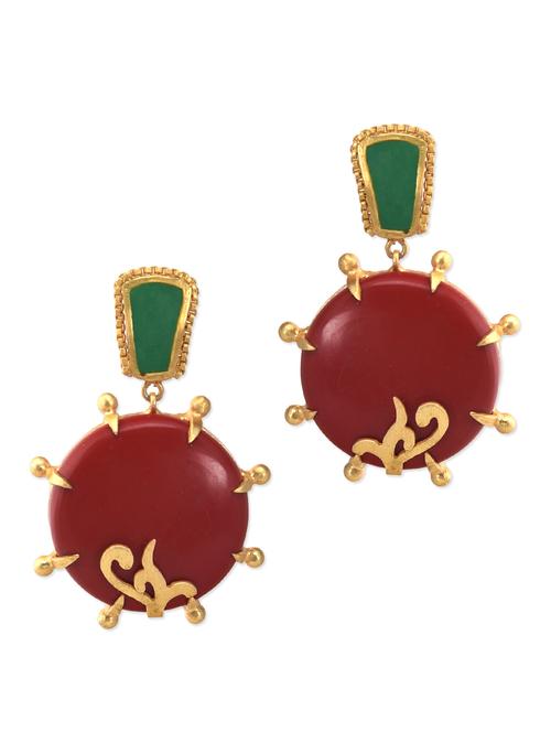red and green stone 22k gold plated dangler earrings - 9607868 - Very Small Image - 1