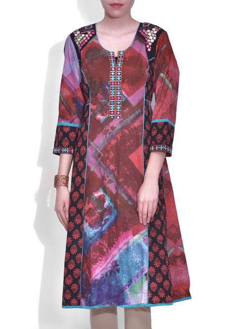 multi color, cotton printed a- line kurta - 9608228 - Very Small Image - 1