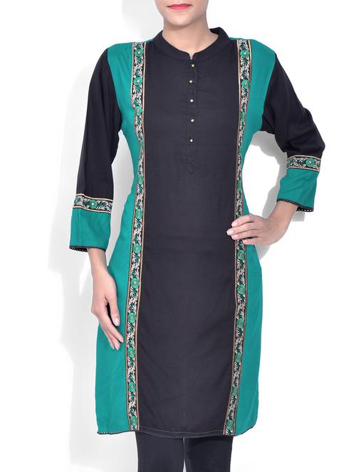 black and blue rayon embroidered kurta - 9608230 - Very Small Image - 1