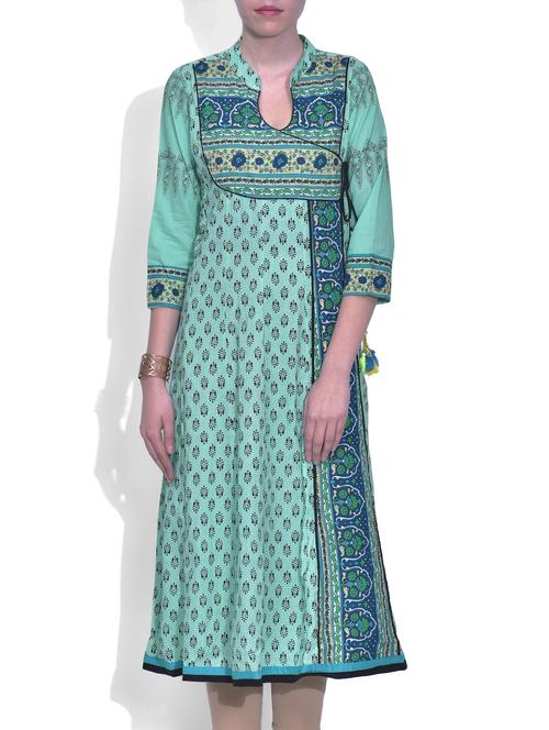 blue cotton printed angrakha - 9608242 - Very Small Image - 1