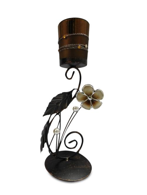 brown iron and glass t-light holder - 9608672 - Very Small Image - 1