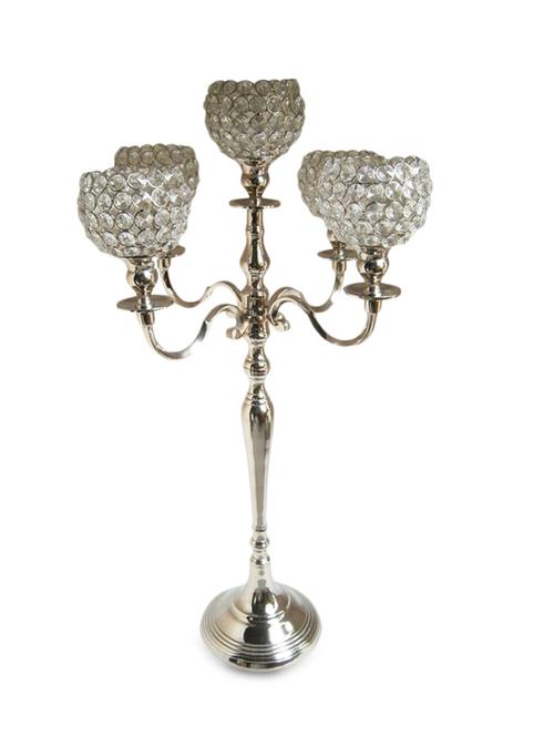 clear n silver five branched candle stand - 9609132 - Very Small Image - 1