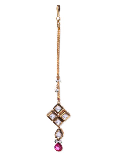 gold plated stone embellished maangtika - 9609858 - Very Small Image - 1