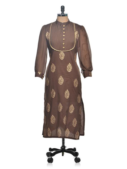 party wear gold print with embroidered yoke - 961074 - Very Small Image - 1