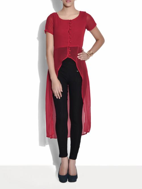 red sheer polygeorgette cape dress - 9611268 - Very Small Image - 1