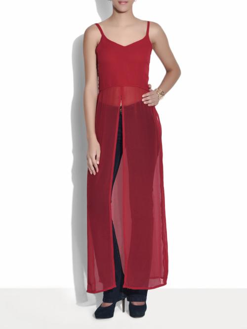 red sheer polygeorgette cape dress - 9611273 - Very Small Image - 1