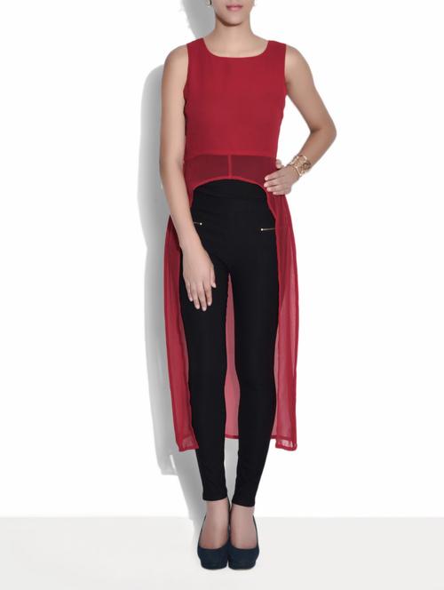 red sheer polygeorgette cape dress - 9611278 - Very Small Image - 1