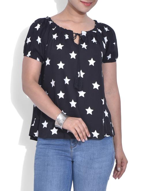 black star printed short sleeved rayon top - 9611598 - Very Small Image - 1