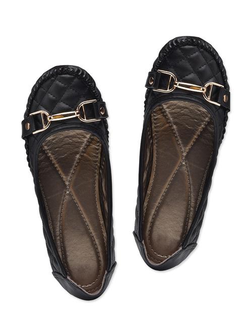 black faux leather embellished ballerinas - 9612093 - Very Small Image - 1