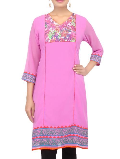 lavender georgette printed long kurta - 9612102 - Very Small Image - 1