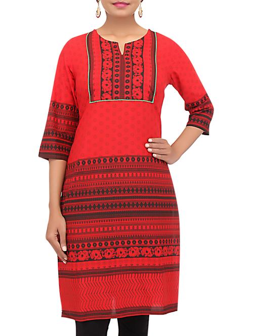 red printed cotton kurti - 9612142 - Very Small Image - 1
