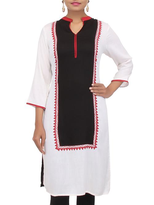 white and black printed rayon kurti - 9612146 - Very Small Image - 1