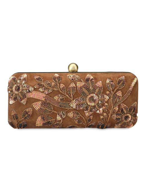 brown leather sequin worked clutch - 9612931 - Very Small Image - 1