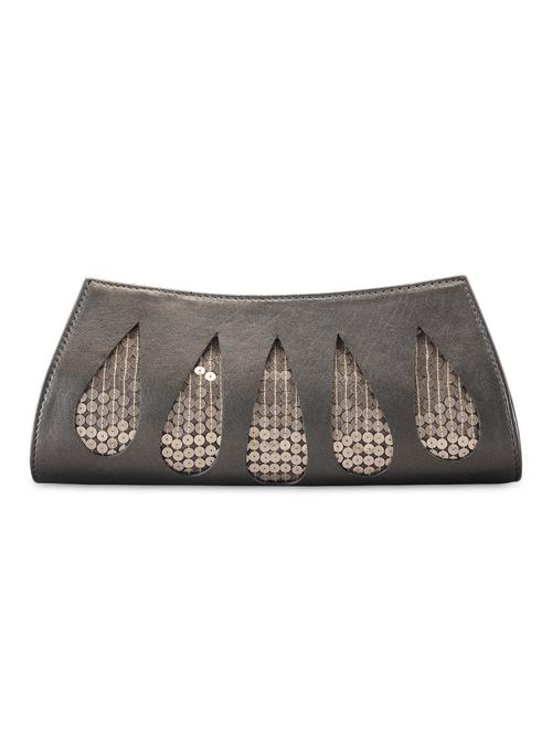 grey leather sequin worked clutch - 9612941 - Very Small Image - 1