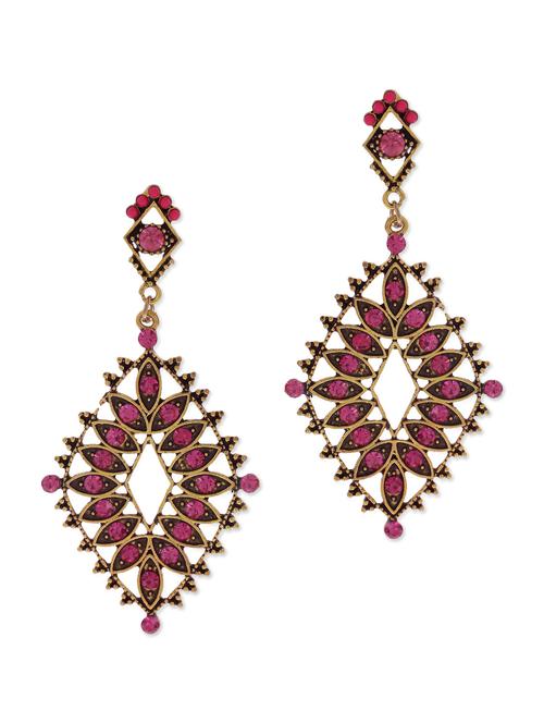 gold and pink stone studded earrings - 9613238 - Very Small Image - 1