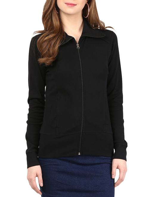 solid black zippered cotton spandex jacket - 9613653 - Very Small Image - 1