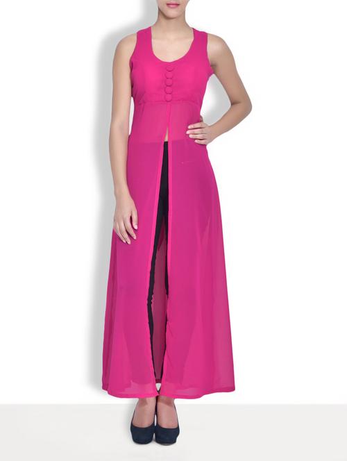 Solid pink sleeveless front slit maxi top - 9613713 - Very Small Image - 1