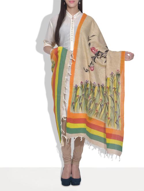 cream khadi dupatta - 9613981 - Very Small Image - 1