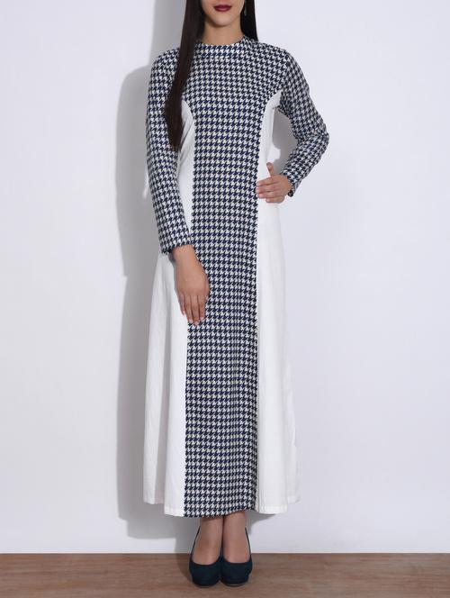 white and blue cotton printed maxi dress - 9615501 - Very Small Image - 1