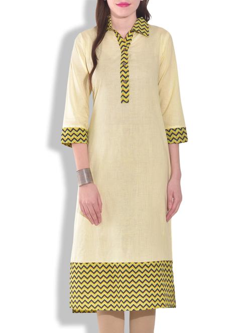 yellow cotton plain kurta - 9615522 - Very Small Image - 1